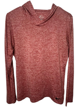 Nike Dri-Fit Heathered Brick Red Hooded Long Sleeve Performance Athletic Top